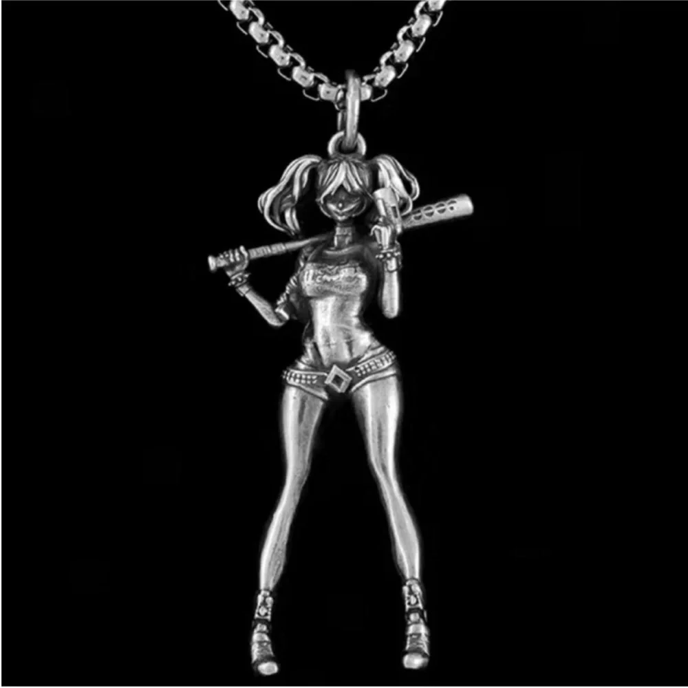 Harley Quinn Pendant Necklace Retro DC Joker’s Girlfriend Bikercore Streetwear